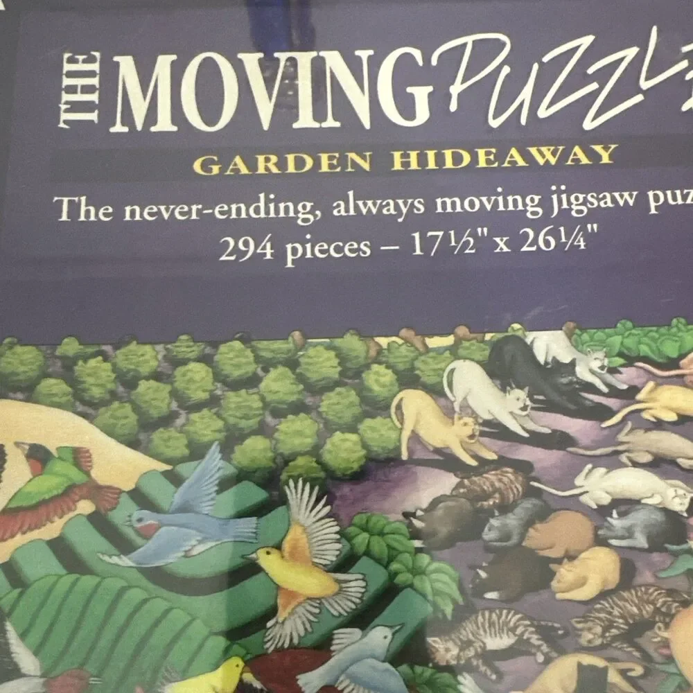 1994 The Moving Puzzle Garden Hideaway 294 Pieces Cats Pigs Frogs Birds Sealed